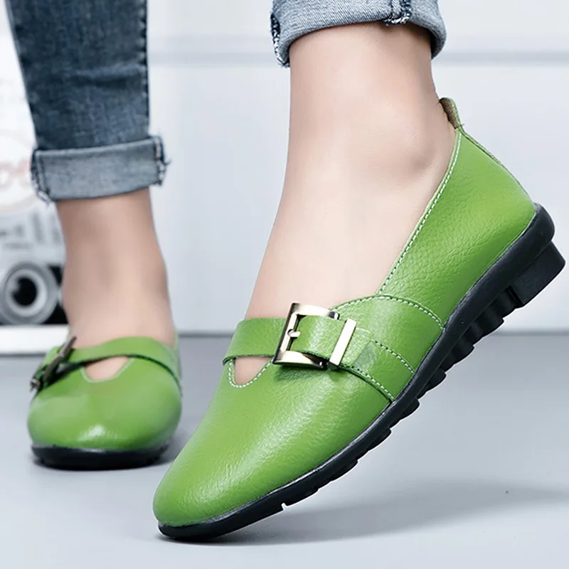 

Flat shoes For women Large size 4.5-12 Buckle Womens shoes genuine leather Wear-resistant Boat shoes woman Spring