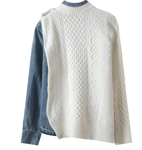 Pull Getsring Femmes Chandails À Spliced Tricoté As Picture Chandail Asymétrie Top Lâche Manches Col Longues Denim Roulé qGzMVUSp