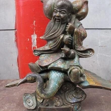 Bi002520 Китай Буддийский Бронзовый перегородчатые персик кран бог долголетия Статуя Будды