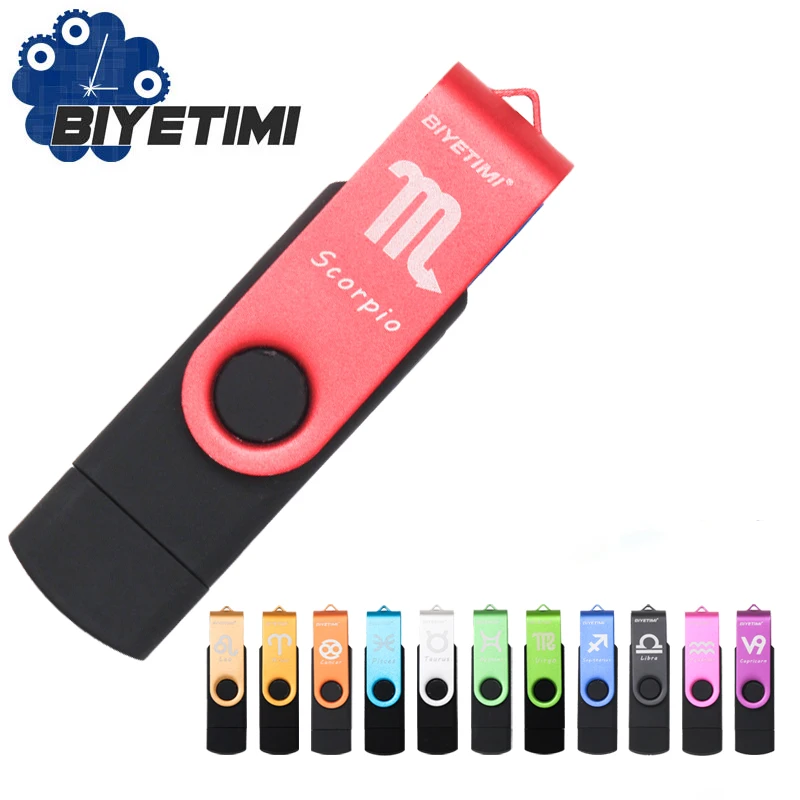 Дешевый Biyetimi 12 созвездий USB Flash Drive металл ручка привода 64 gb флешки 8 gb OTG внешних накопителей micro usb Flash memory stick