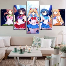 Imágenes sala de estar HD impreso 5 paneles lienzo Sailor Moon personajes de Anime coloridos decoración del hogar carteles pared moderna arte pintura(China)