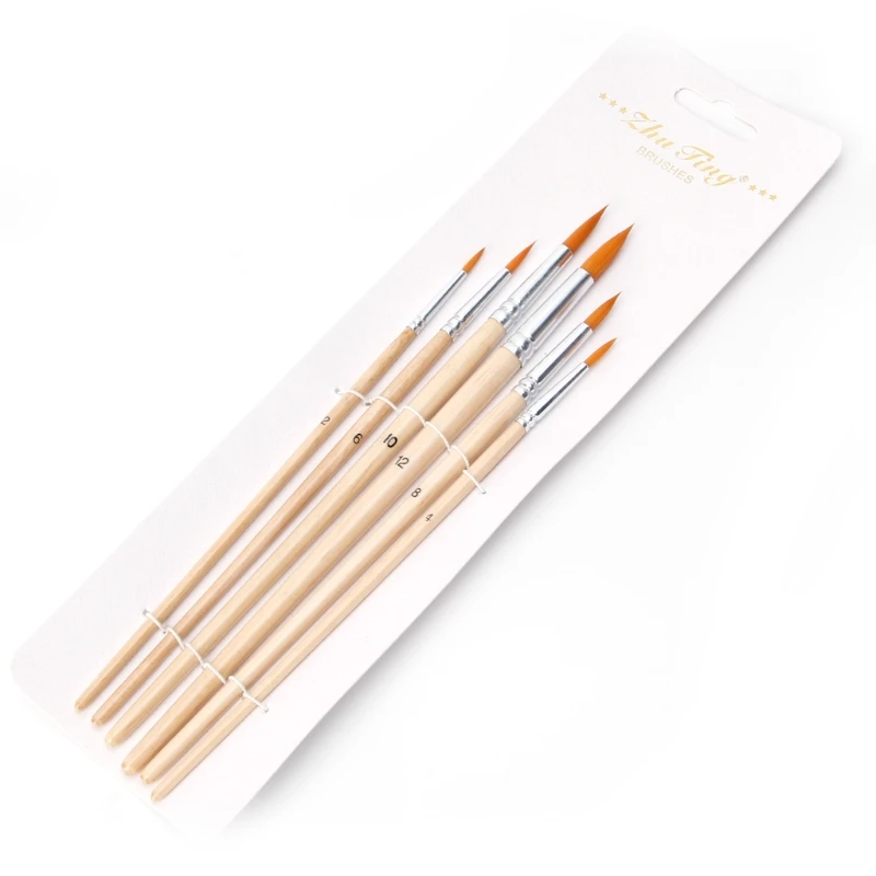 

6 Pcs Nylon Hair Brush Artist Round Point Tip Watercolor Painting Gouache Set