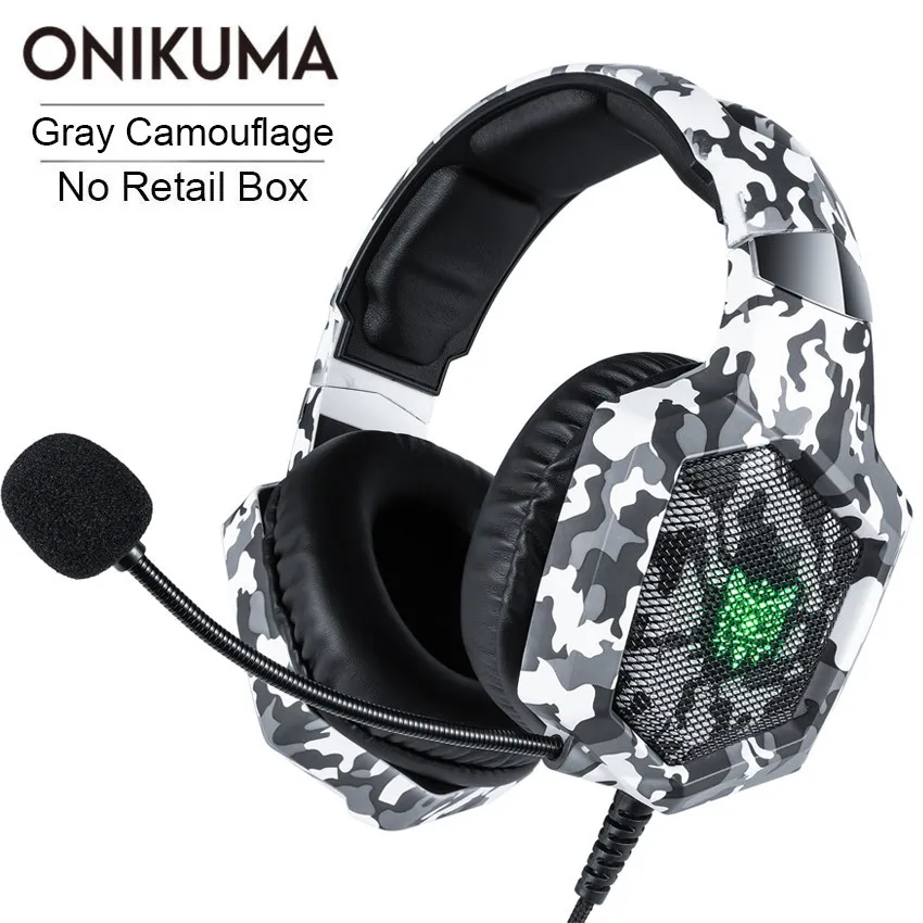 ONIKUMA K8 casque PS4 Игровые наушники PC стерео гарнитура наушники для геймеров с микрофоном светодиодный для компьютера ноутбука Xbox One - Цвет: Gray No Retail Box