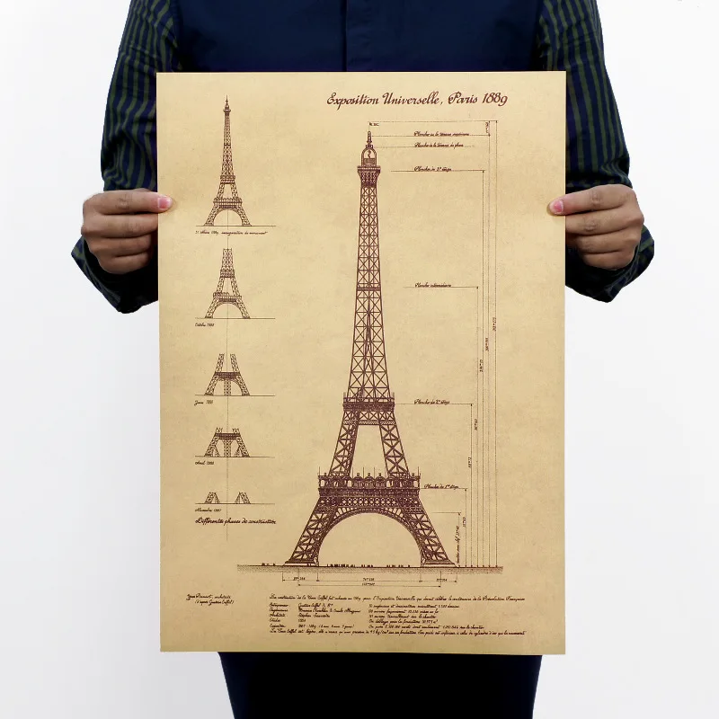 

Eiffel Tower Graph in Paris France Vintage Movie Kraft Paper Poster Retro Living Room Wall Sticker Art Crafts Painting 51x35cm
