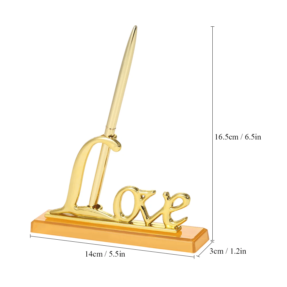 Свадебная ручка с держателем "Love", набор ручек для свадебного украшения, принадлежности для гостевой книги, 1 шт, золотой держатель для ручек, вечерние сувениры