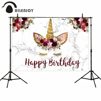 

Allenjoy background for photo studio flower wreath unicorn birthday marble baptism photocall photobooth decor studio shoot prop