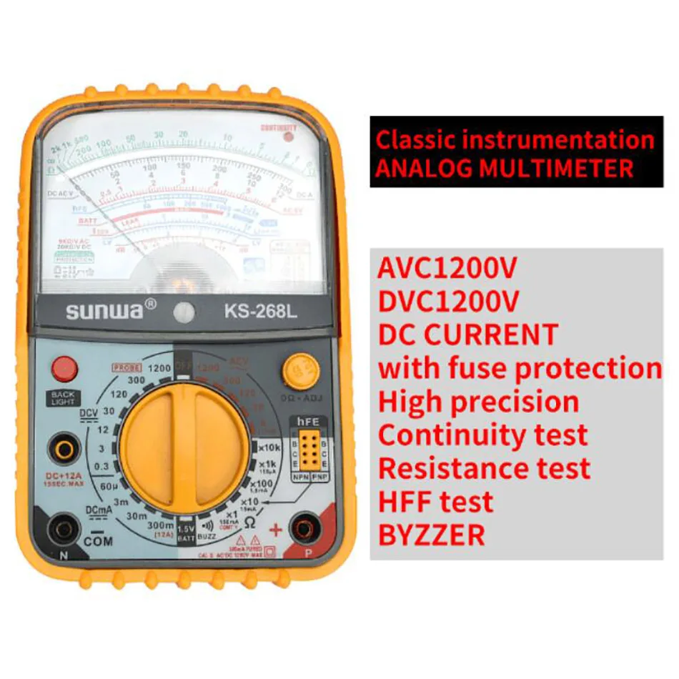 

KS-268L Analog Multimeter Handheld Multimeter ACA/12A ACV/DCV MAX1200V