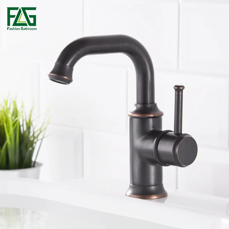 Basin Faucets Black Brass Crane Bathroom Faucets Antique Bronze Single