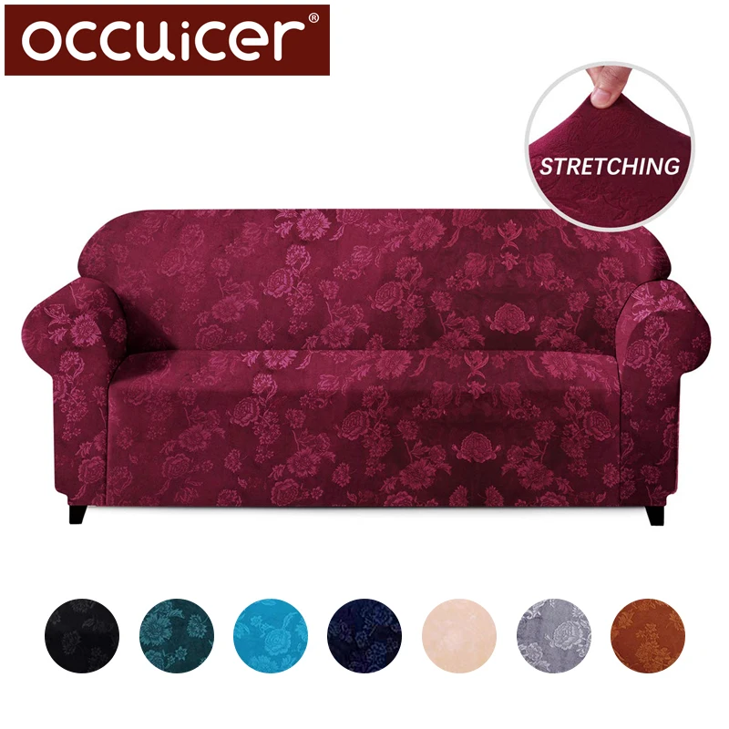 

Velvet Elastic Stretch Sofa Covers Protection Embossing Floral Design Universal Armchair Corner Couch Slipcovers Sectional