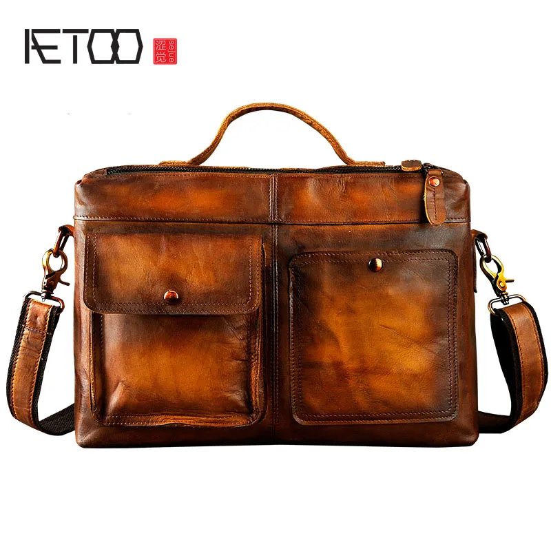 

AETOO Crazy horse leather trade original single retro men's 12-inch business portable document computer bag