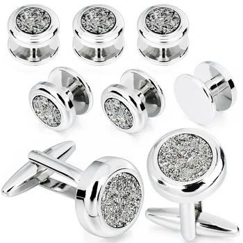

HAWSON 8 pcs Set Grey Crystal stone Cufflinks Tuxedo Studs Set For Mens Wedding Shirt Stylish Metal Cuff links
