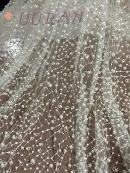 

2017 High Quality Rhinestone Beaded Guipure French Nigerian Lace Fabrics White Pearls Embroidered African Lace Fabric