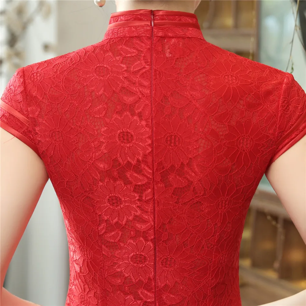 Шанхай история платье Красное длинное платье Qipao Китайский стиль Кружево платье Ципао Oriental платье для Для женщин