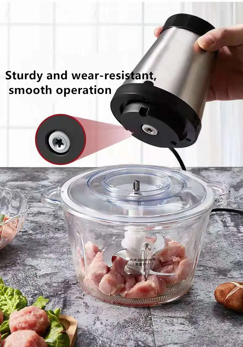 Grinder Meat 2 Speed Large Capacity Big Power Chopper Glass Bowl Mixer Food Kitchen Processing Tool 220V Drop Shipping 1.8L