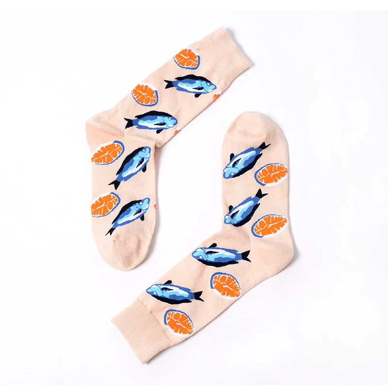 Забавные Носки с рисунком рыбы, креветки, милые хлопковые носки для мужчин, повседневные дизайнерские корейские носки с принтом Harajuku - Цвет: r67-3