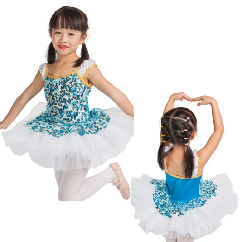 Buy Kid Blue Sequine Dress Stage Costumes Ballet Tutu