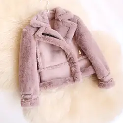 2018 зимние Обувь для девочек флисовое пальто с искусственным мехом замшевые лоскутное круто на молнии куртки и пальто для девочек Дети