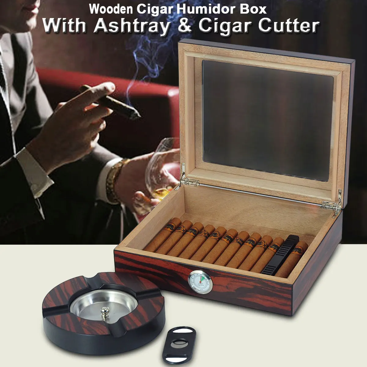 

Cigar Accessories Wooden Cigars Storage 20 Cigar in Box Dustproof for Outdoor Smoking Accessory Humidifier Hygrometer Function