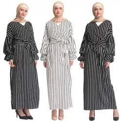 Новое Женское платье в полоску кафтан длинный халат jilbaw винтажное свободное мусульманское исламское кимоно с v-образным вырезом Турецкая