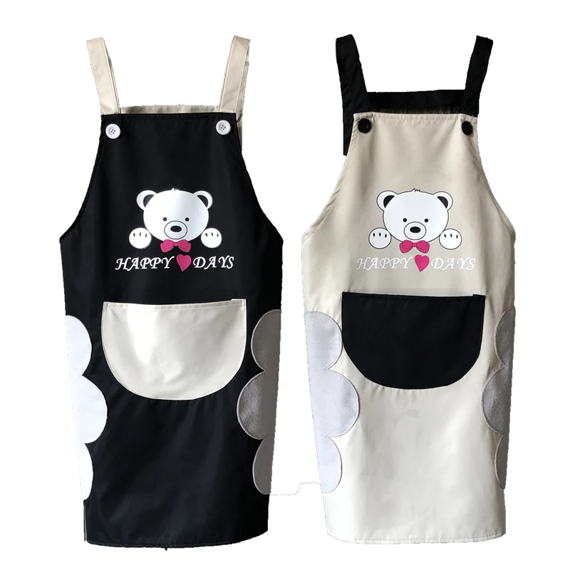 Apron for Women with Hand Wipe Towel Cute Bear Funny Kitchen Apron with Big Pocket Couple Cooking Apron Baking Gardening BBQ