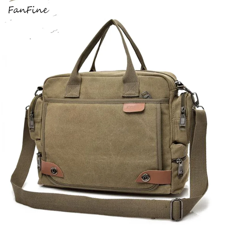 FanFine New Male Briefcases Big Business Men Messenger bag Canvas Men's