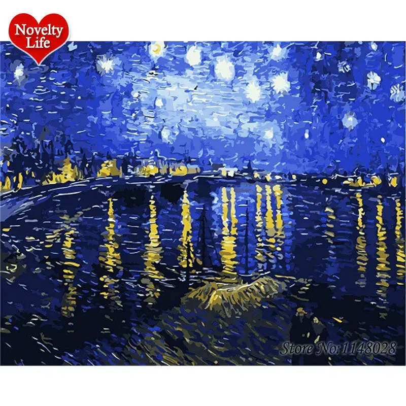 

Van Gogh Picture Frame Oil Painting By Numbers Starry Sky Abstract Wall Art DIY Digital Canvas Paint Home Decor Living Room B07