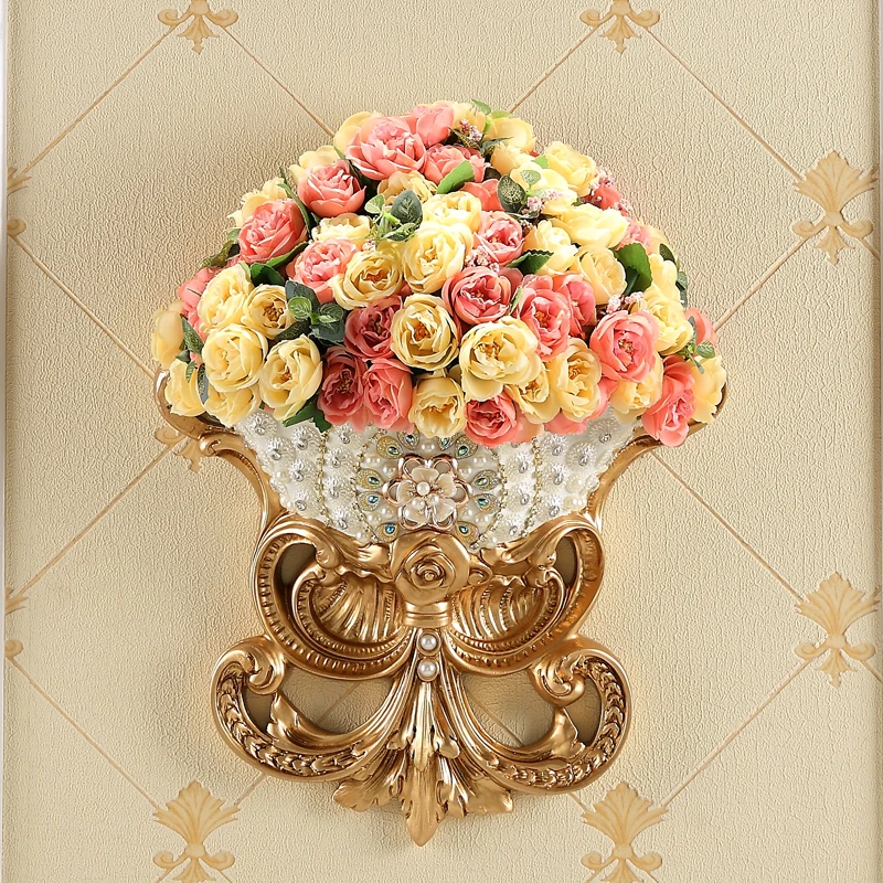 

Luxury Diamond Wall Hanging Resin Vases Artificial Flowers Pot Crafts Home Livingroom TV Background Mural Ornaments Decoration