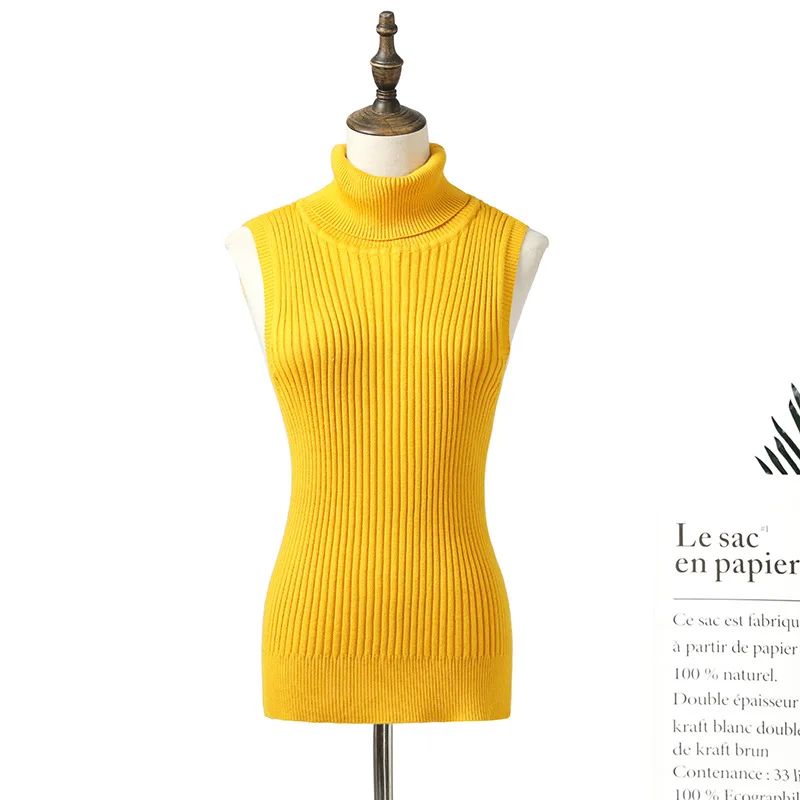 

Turtleneck Sweater Women 2019 Autumn New Korean Solid color Sleeveless Sweater Female Slim Sexy Vest Tops Pull Femme Clothing