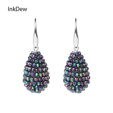 

INKDEW Water Drop Shape Big Earrings Long Earrings Beaded Handmade Threading Crystal Drop Earrings for Women Gift oorbellen