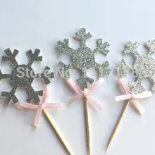 Серебряный блестящая Снежинка для капкейка. Зимних пейзажей