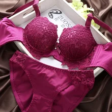 Японская вышивка кружевной бюстгальтер Push up Регулируемый 4-модель бюстгальтер и трусики Для женщин комплекты белья фиолетовый, черный красный