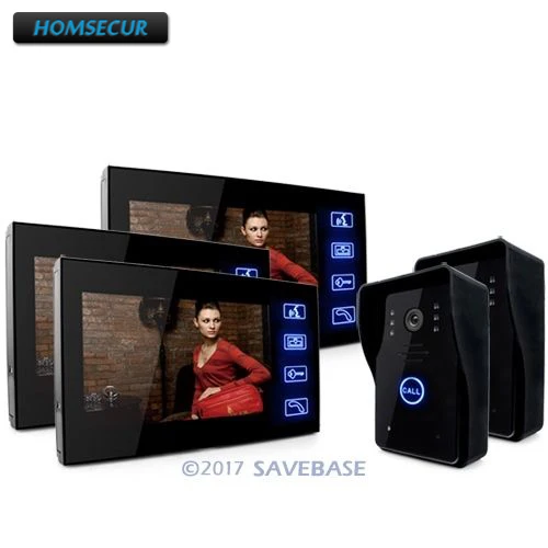 

HOMSECUR 7" Video Doorphone Intercom Doorbell Home Security 2 Cameras With Night Vision + 3 Monitors
