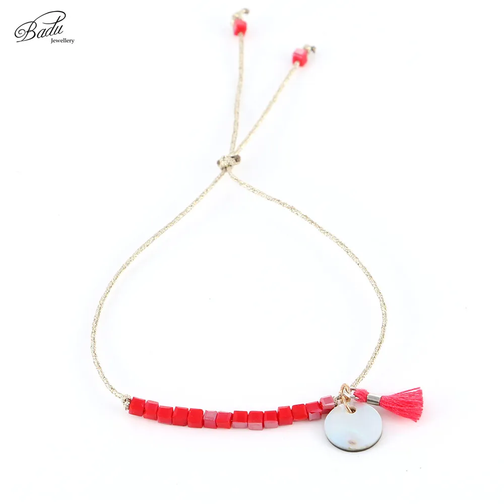 

Badu Friendship Bracelet for Women Beaded Crystal Charm Bracelet Tassel Pendant Gold Thread 2019 female Jewelry Girls 6 Colors