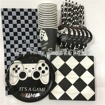 

69pcs/lot Racing Game Black White Lattice Theme Disposable Tableware Boy Game Birthday Baby Shower Party Decoration Supplies
