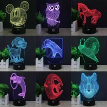Сова Дельфин Волк 3D лампа LED, Декоративный Светильник Настольный USB Новинка Ночные светильники ребенка подарок Хуэй Юань Марка