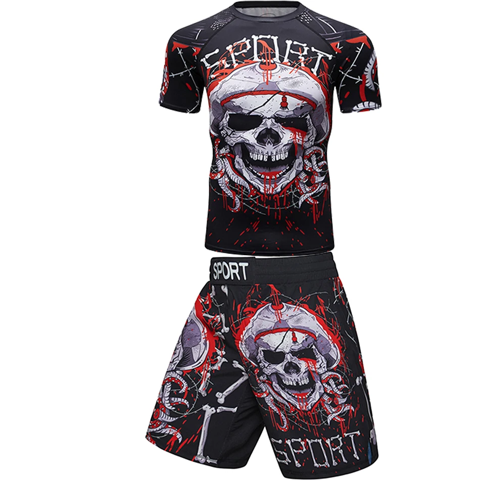 Рашгард MMA боксерские майки мужские дышащие Bjj GI MMA футболки шорты наборы кикбоксинг, муай-тай Fightwear 3D печать спортивный костюм