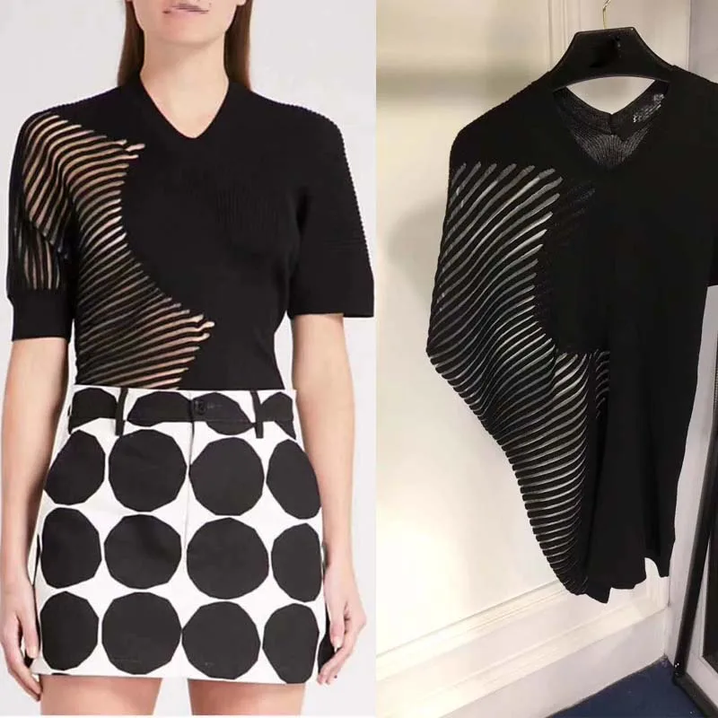 Mode persoonlijkheid crop top vadim tops cropped voor vrouwen blouses haak zwarte v-hals tshirt klassieke wilde dameskleding Mode persoonlijkheid crop top vadim tops cropped voor vrouwen blouses haak zwarte v-hals tshirt klassieke wilde dameskleding