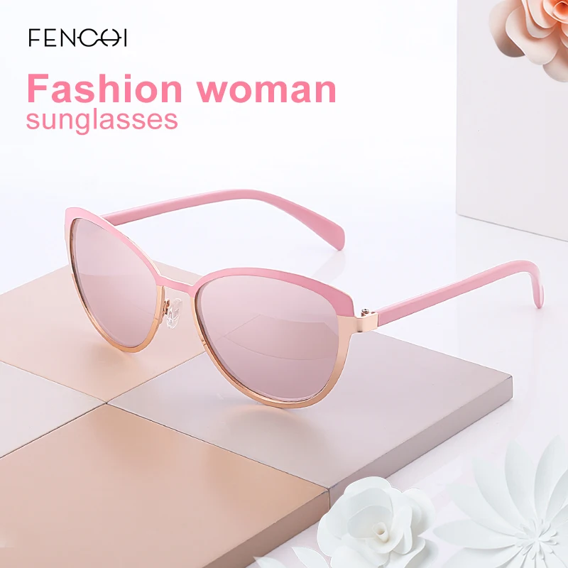 FENCHI женские солнцезащитные очки дизайнерские трендовые брендовые винтажные розовые Зеркальные Солнцезащитные очки женские кошачий глаз óculos de sol feminino - Цвет линз: 14389C1