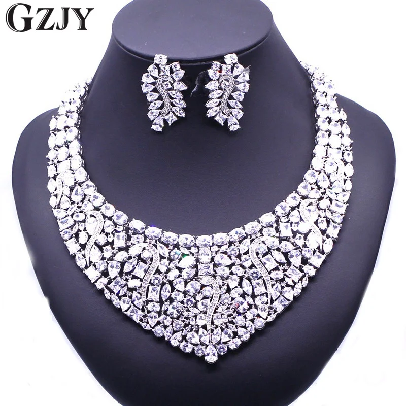 GZJY Zircon Bridal Jewelry Sets Shining Zircon Necklace