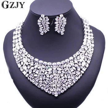 

GZJY Gorgeous Zircon Bridal Jewelry Sets Shining Zircon Necklace Earrings For Women Wedding Party Accessories