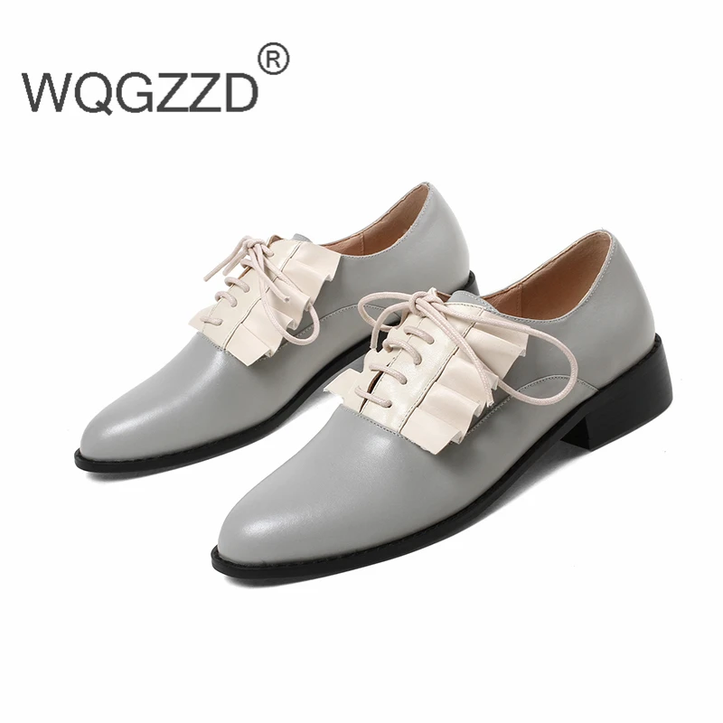 Femme Mocassins Femmes Plat Lace Vache Richelieu Up gray Cuir Marque Mixte Chaussures Black En Zapatos De Luxe Couleur Oxford OqInEHpZxw