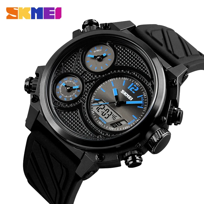 SKMEI Для мужчин S часы Элитный бренд Для мужчин аналоговые кварцевые часы Водонепроницаемый Дата часы большой циферблат Military спортивные часы часы мужские - Цвет: Blue