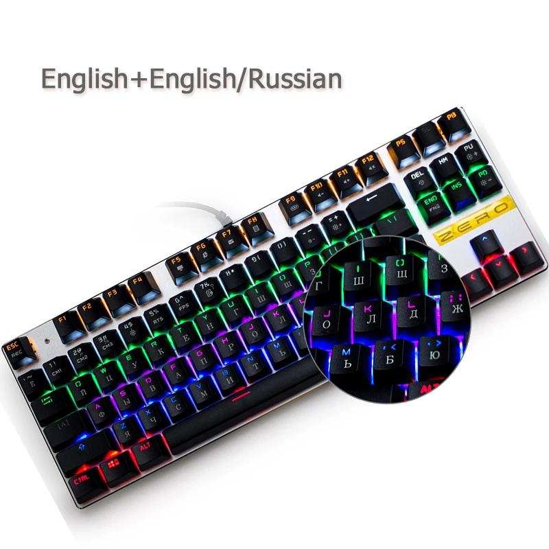 

Russian gaming Mechanical Keyboard 87/104 keys Anti-ghosting Luminous usb Wired keyboard blue/red/black switch Backlit Keyboard