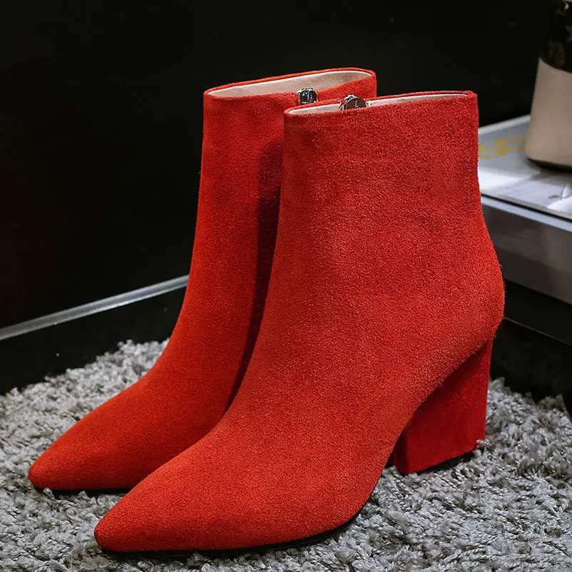 Women Boots Sexy Heels Shoes Woman Pointed Toe Spring Winter Boots European Designer Ankle Boots Genuine Leather Ladies Shoes