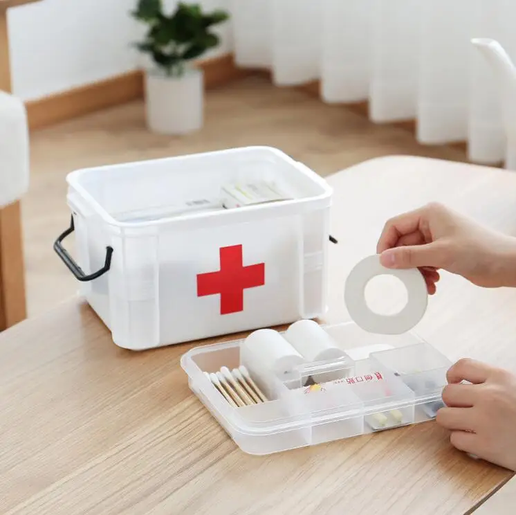 

Household storage box layered transparent transparent portable family medical drugs small first aid kit