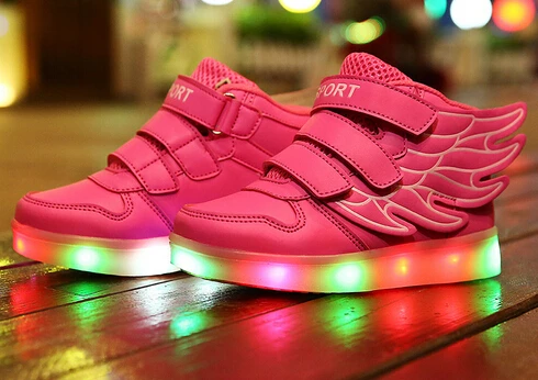 

2018 New European fashion USB recharge lighted kids shoes high quality baby shoes sneakers Cool angle wing boys girls boots