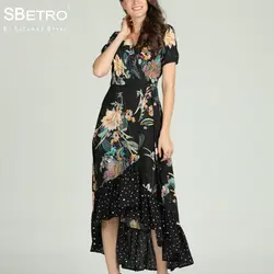 SBetro By Suzanne Betro платье с цветочным принтом женские с коротким рукавом v-образный вырез Hi-Low Ruffle Hem wrap летние женские макси платья плюс размер