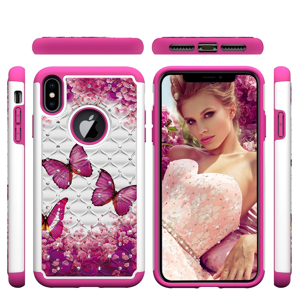 Милый блестящий чехол 2 в 1 с изображением бабочки и совы для IPhone X XS Max XR 7 8 P, мягкий силиконовый чехол для телефона