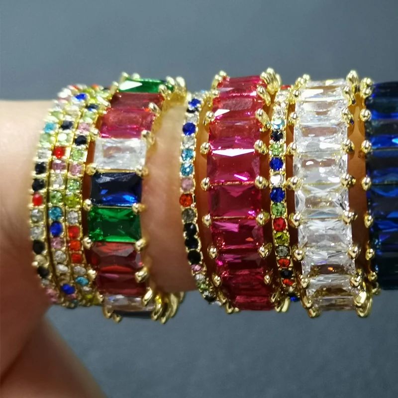 

Top Quality Classical mix color Cubic Zircon Wedding Ring for Women Men Silver Gold Color Austrian Crystal colorful cz ring 2019