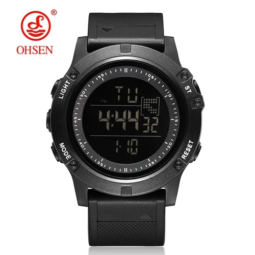 OHSEN цифровой бренд lcd серебряные мужские часы для мальчика reloj hombre 50 м Dive силиконовый ремешок наружные спортивные наручные часы мужские подарки - Цвет: Black Watch